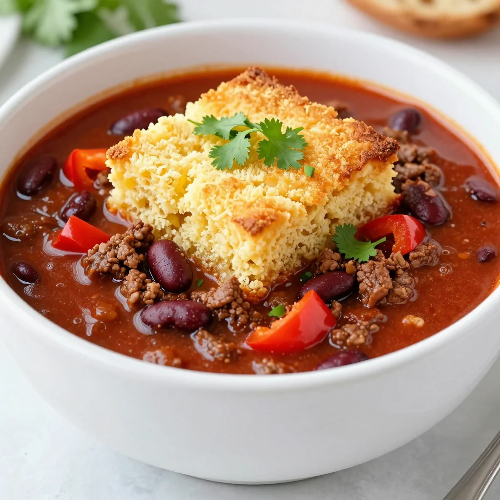 Budget Friendly Beef and Bean Chili with Cornbread Topping