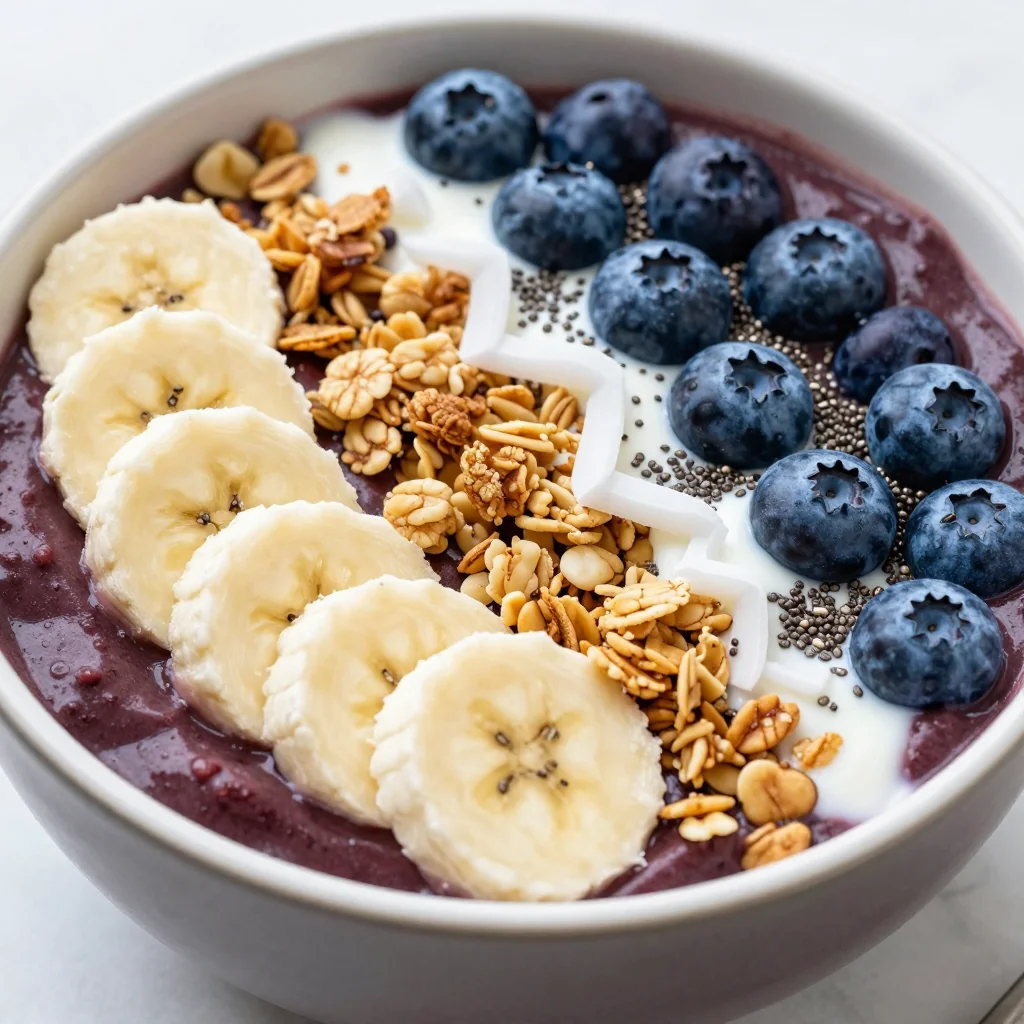 New Year's Day Acai Bowl with Banana and Granola Topping