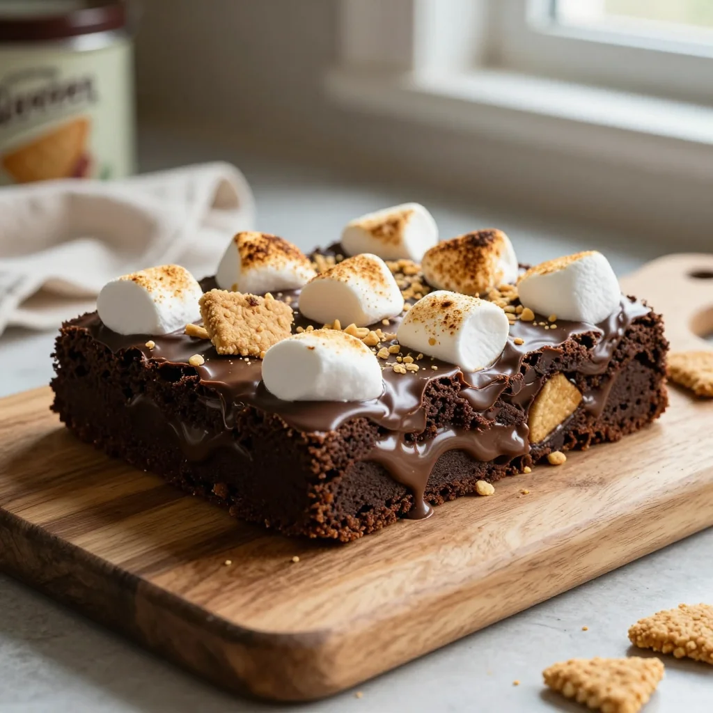 S'mores Brownies with Graham Crackers and Marshmallows
