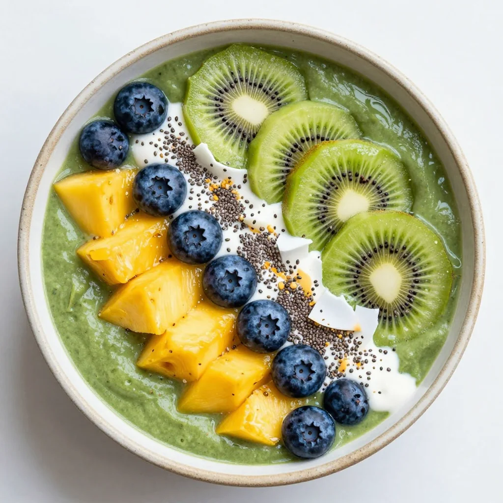Tropical Detox Breakfast Smoothie Bowl with Toppings