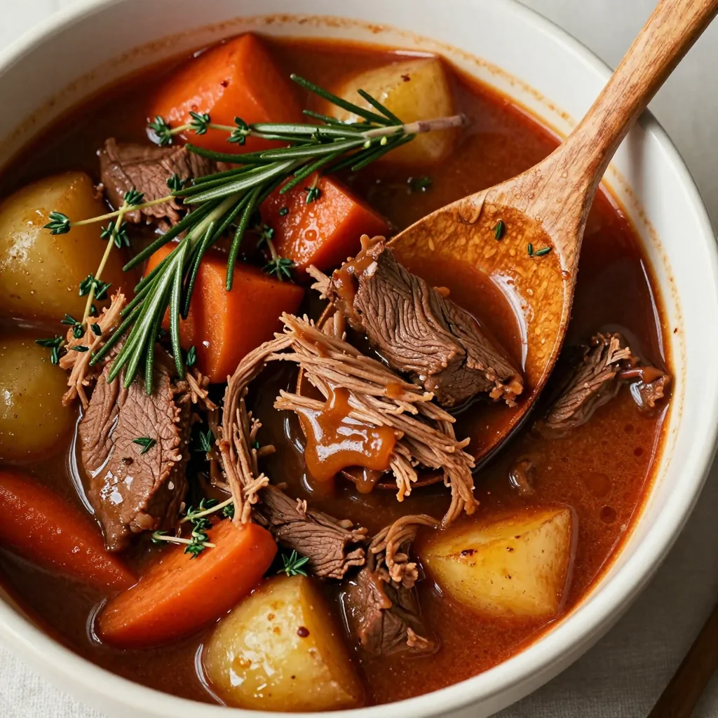 meal prep beef and root vegetable stew with fresh herbs for winter