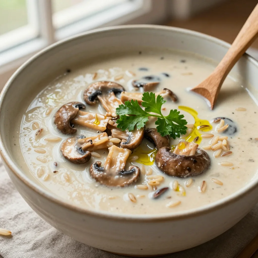 Cozy Creamy Mushroom and Wild Rice Soup Vegan