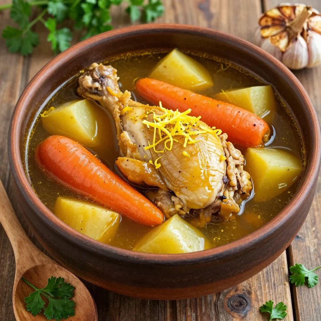 healthy meal prep chicken and root vegetable stew with lemon and garlic