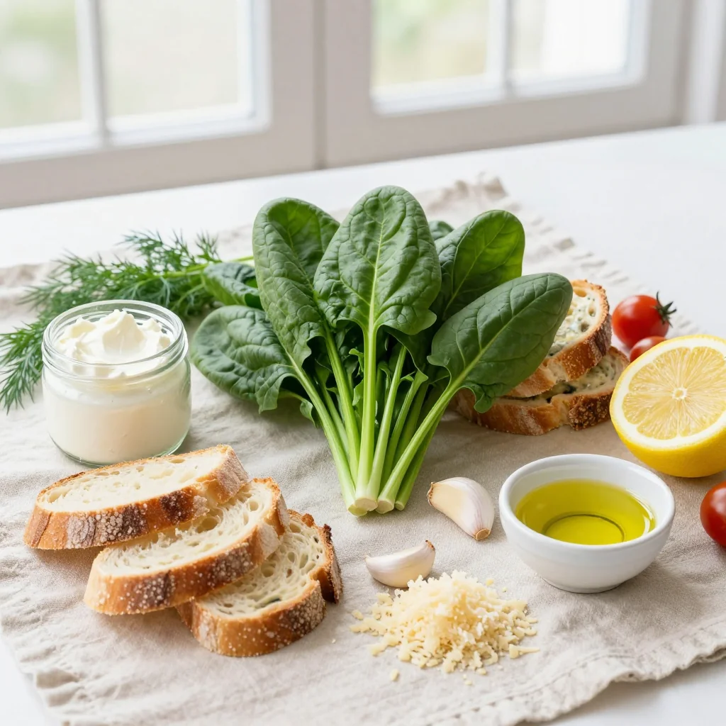 All ingredients for Spinach Dip with Sourdough
