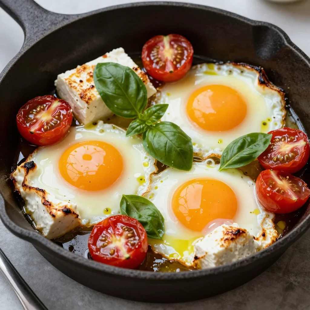 Baked Feta And Eggs In A Skillet For Breakfast