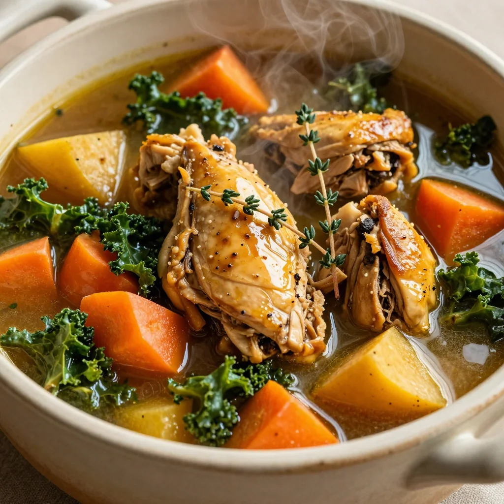 batch cookingfriendly slow cooker chicken and kale stew with root vegetables