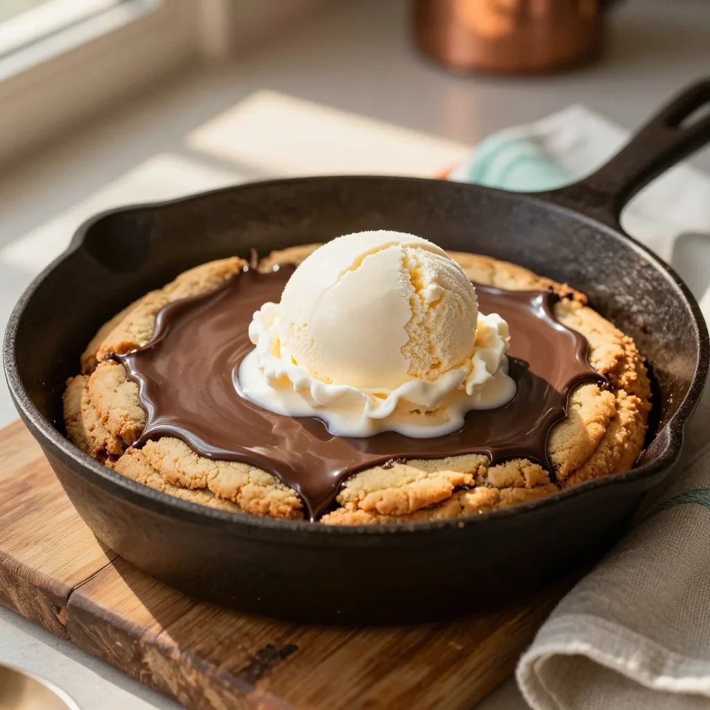 Skillet Cookie with Ice Cream and Chocolate