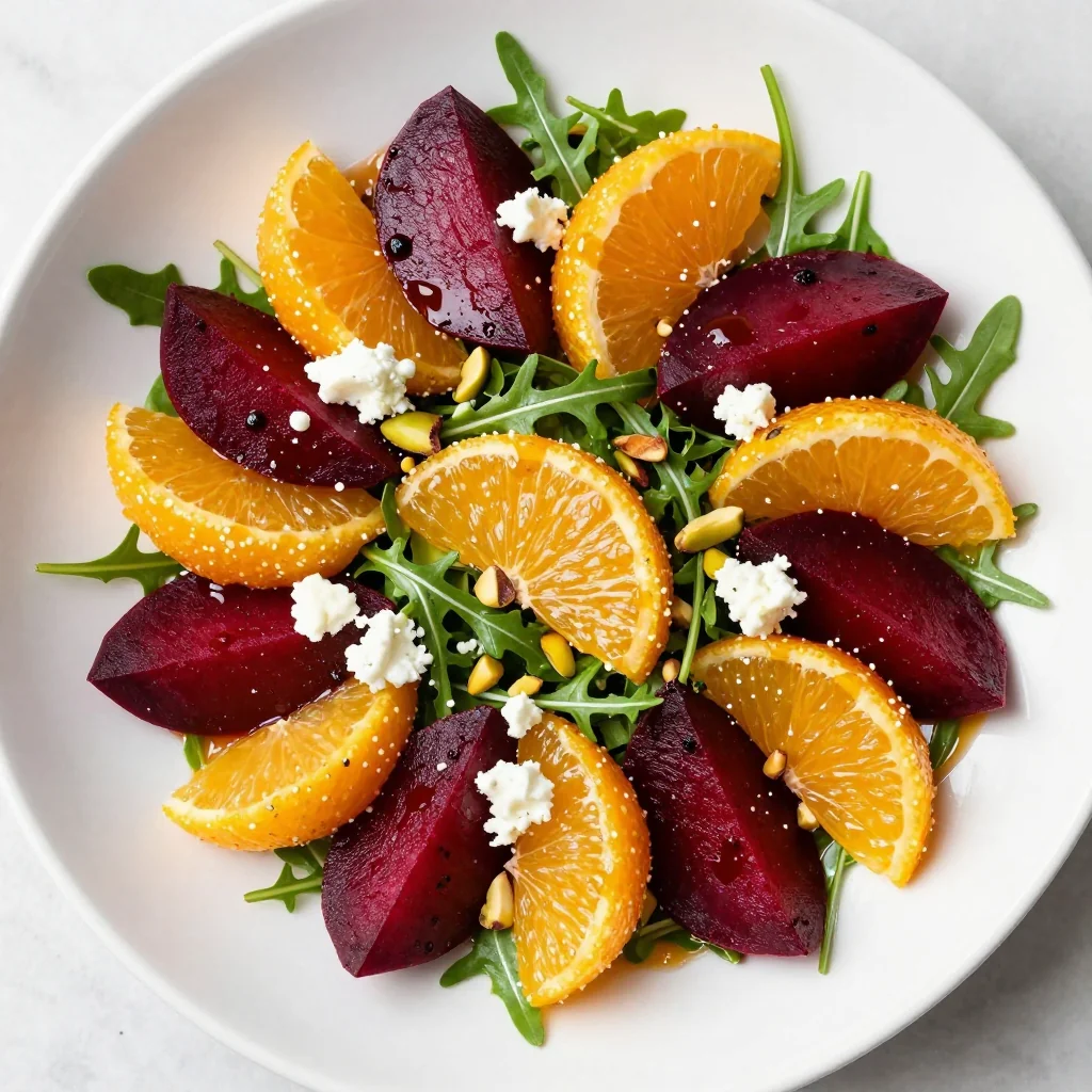 healthy citrus and beet salad with arugula for new year meal prep
