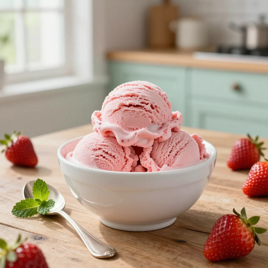 Strawberry Ice Cream Homemade with Cream