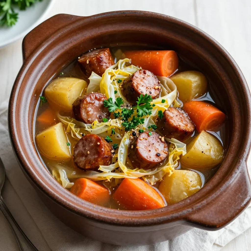 comforting slow cooker cabbage and sausage stew for family dinners