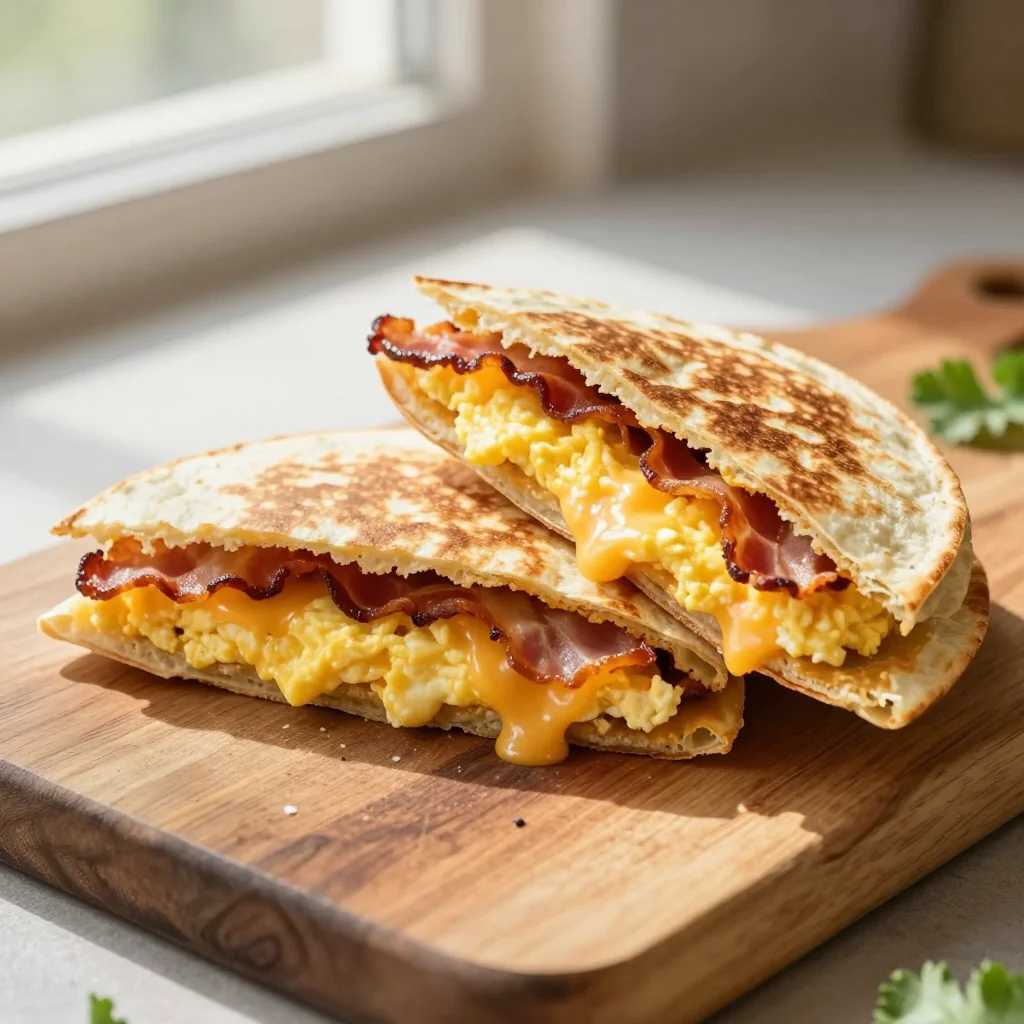 Breakfast Quesadillas with Scrambled Eggs and Bacon