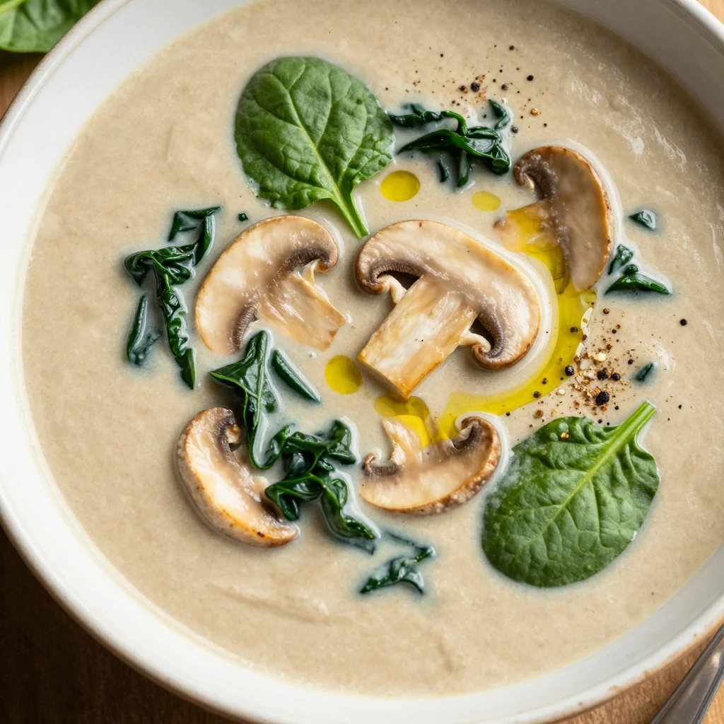 Creamy Mushroom and Spinach Soup for Clean Eating