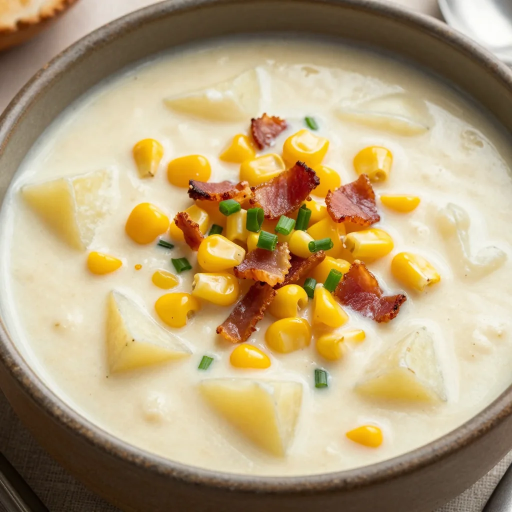 Creamy Slow Cooker Corn Chowder with Bacon and Potatoes