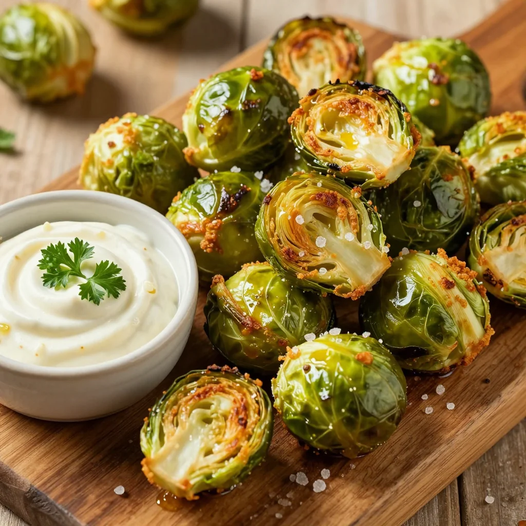 Crispy Air Fryer Brussels Sprouts with Garlic Aioli