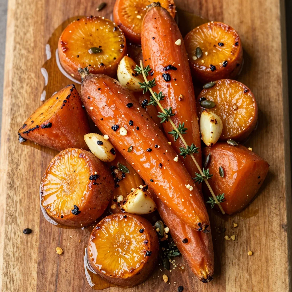 warm garlic roasted sweet potato and carrot medley for winter