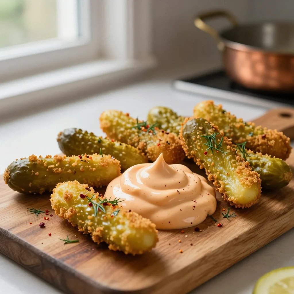 Crispy Fried Pickles with Spicy Mayo Dip