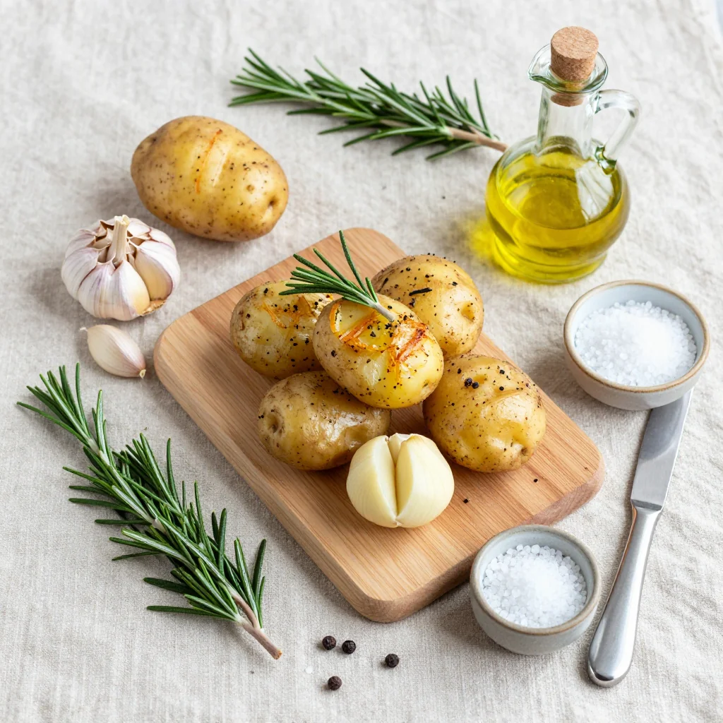 All ingredients for Garlic Roasted Potatoes with Rosemary