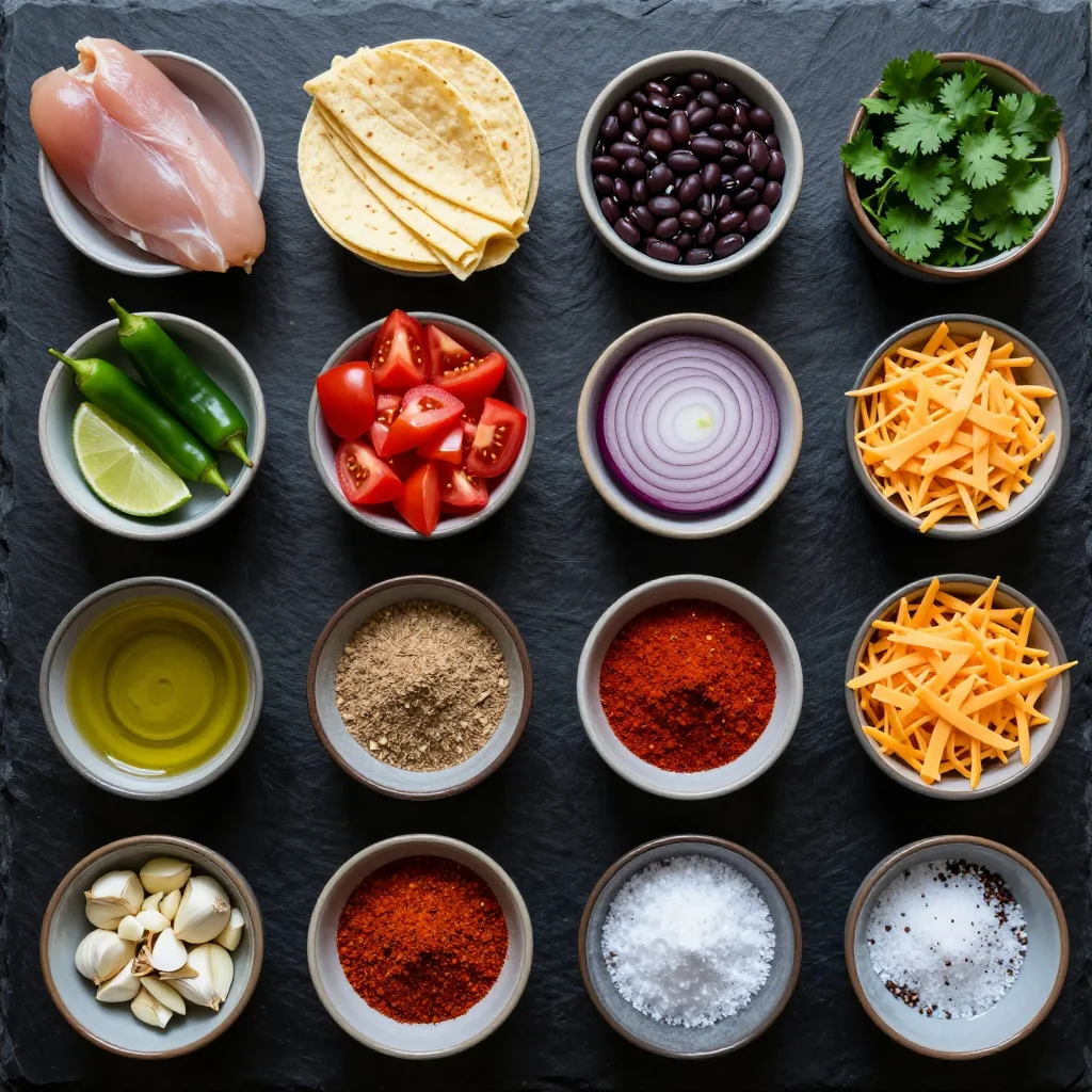 Ingredients for healthy chicken enchilada casserole