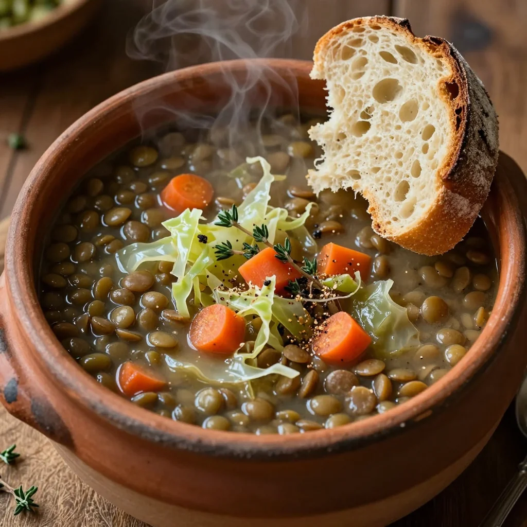cozy slow cooker lentil and cabbage soup with carrots for january