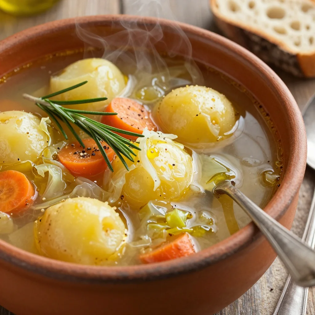 hearty potato and cabbage soup with rosemary for cozy family meals