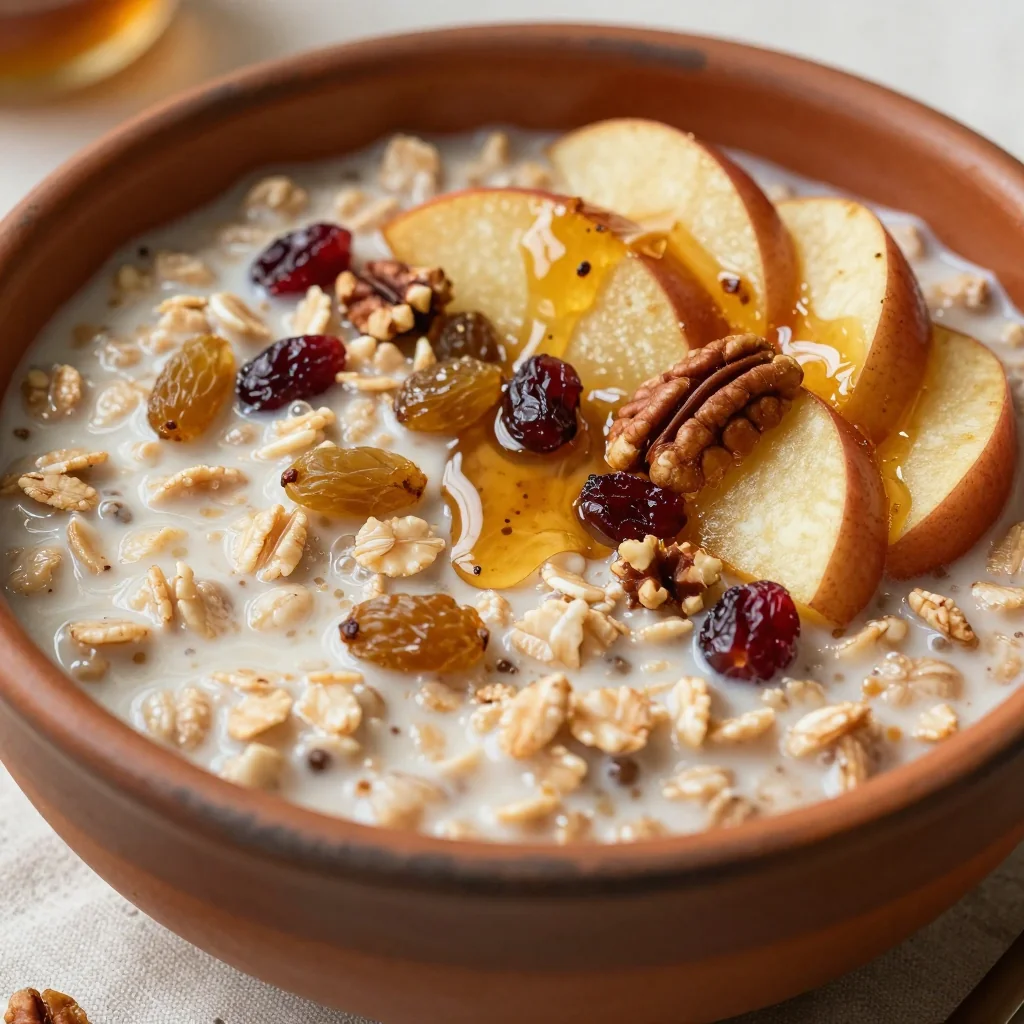 Warm Cinnamon Apple Oatmeal with Dried Fruit