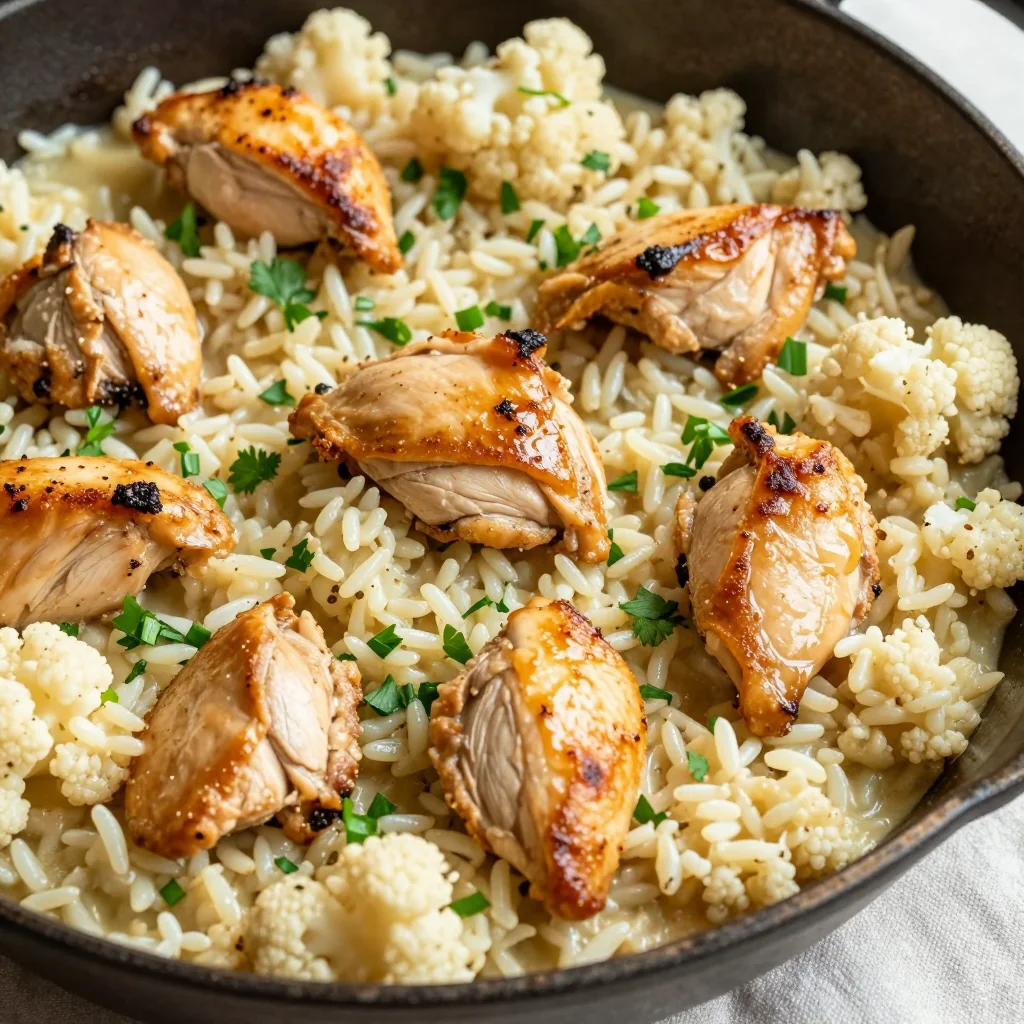One Pot Creamy Chicken and Cauliflower Rice for Light