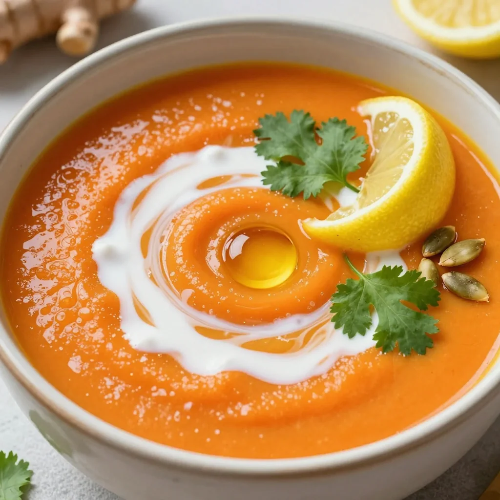 detoxfriendly carrot and ginger soup with fresh lemon for new year