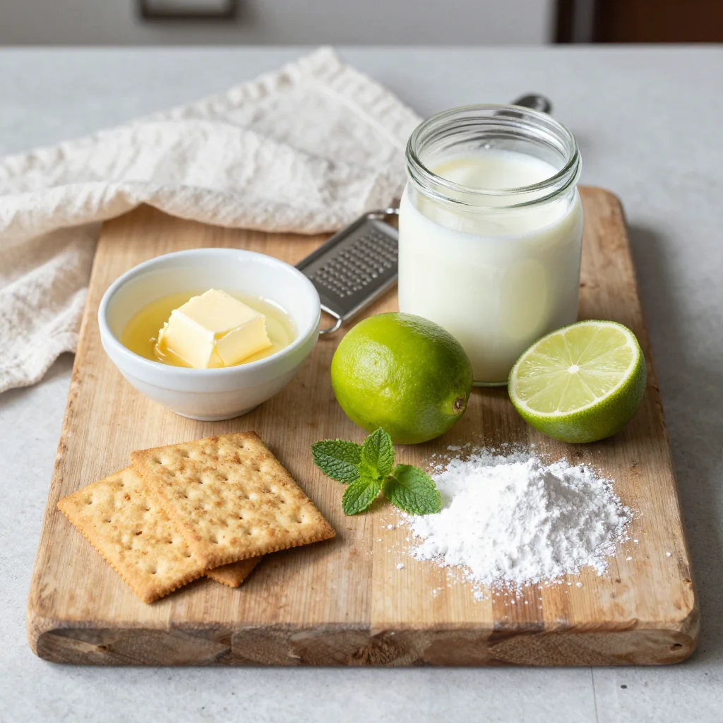All ingredients for No Bake Key Lime Pie with Homemade Graham Crust