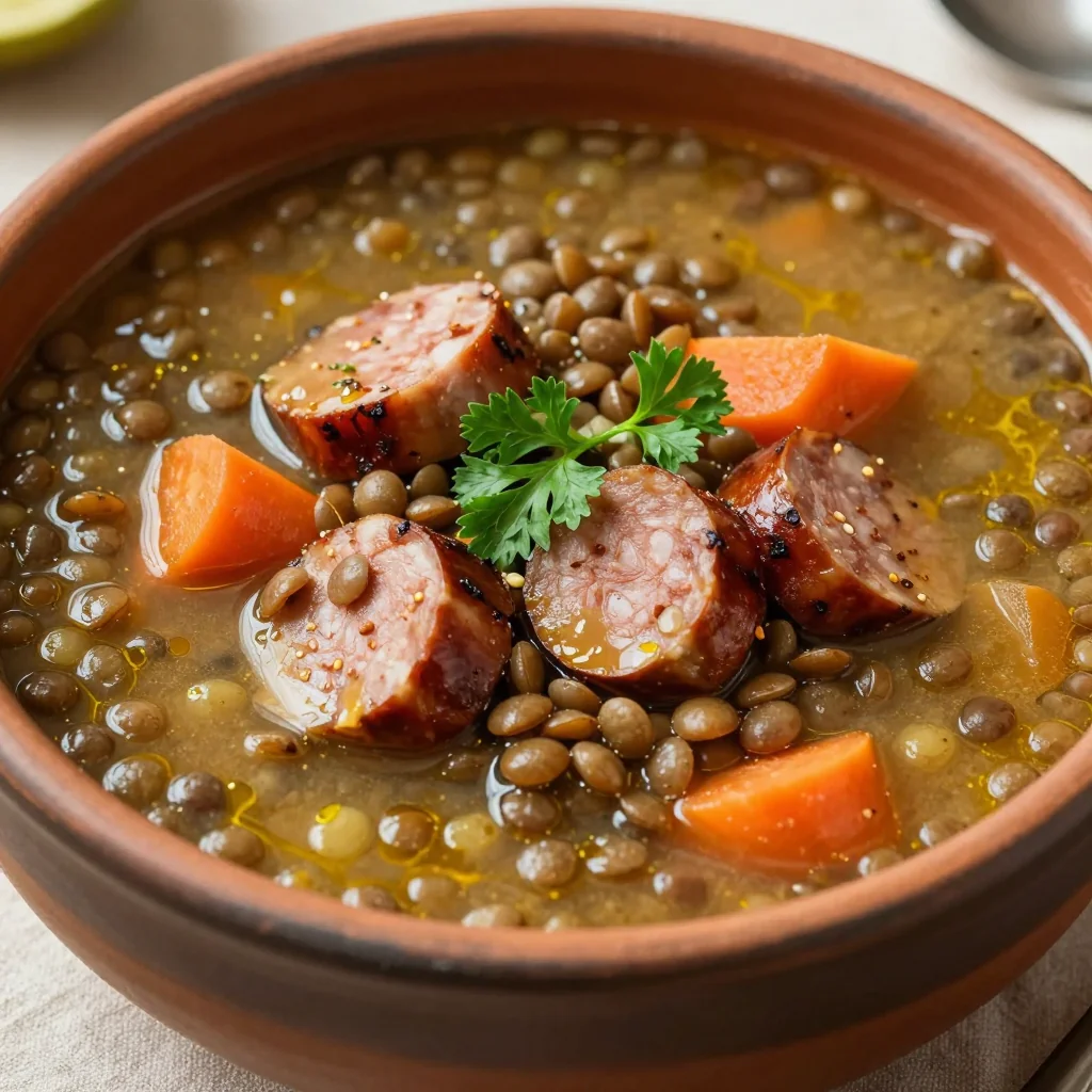 High Protein Lentil and Sausage Soup for Weight Loss