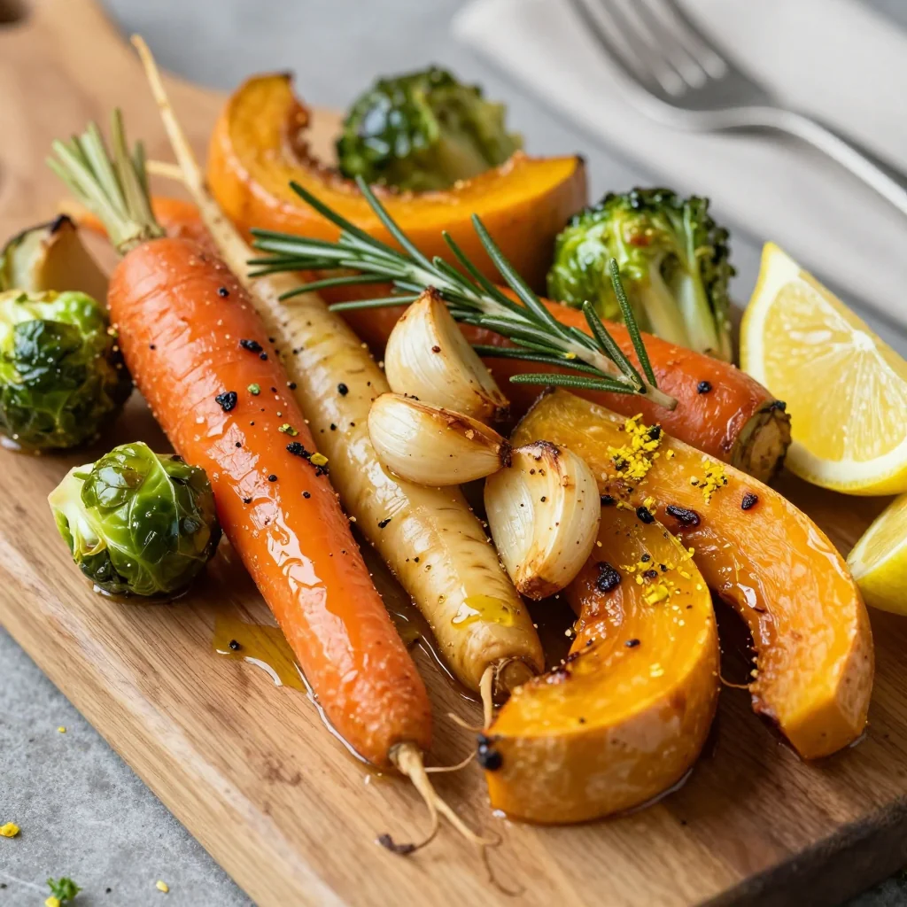 garlic roasted winter vegetable medley with rosemary and lemon