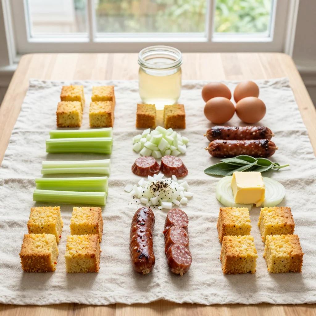 All ingredients for Cornbread Dressing with Sausage