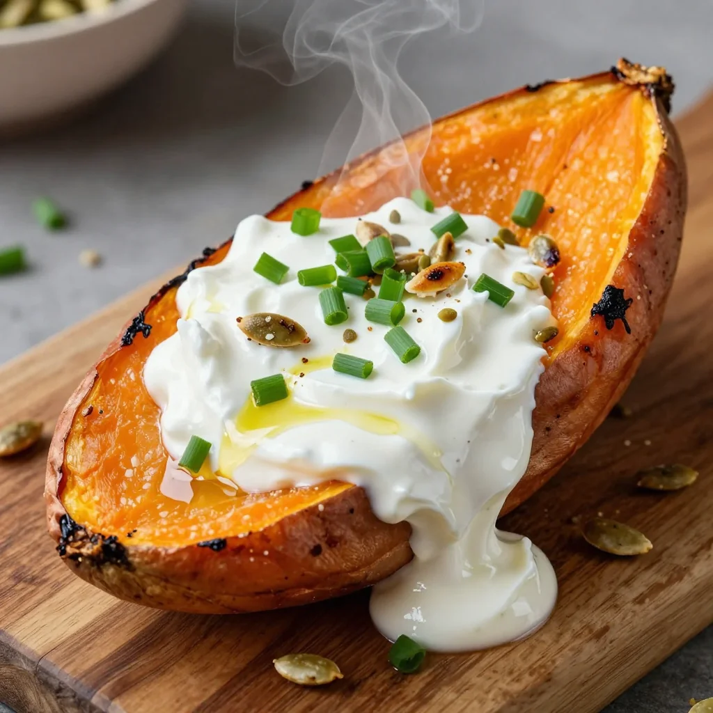 Loaded Sweet Potatoes with Greek Yogurt and Chives