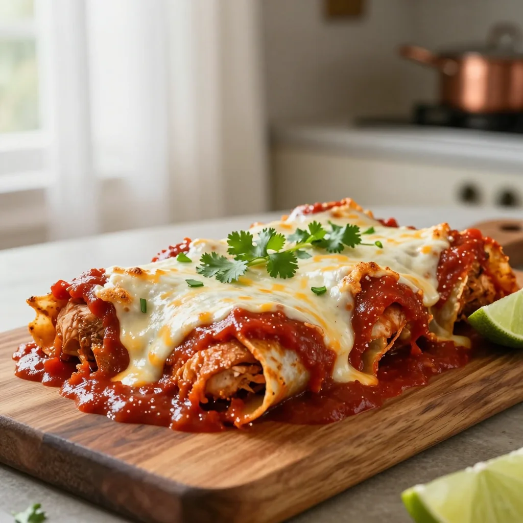Chicken Enchiladas with Red Sauce and Cheese
