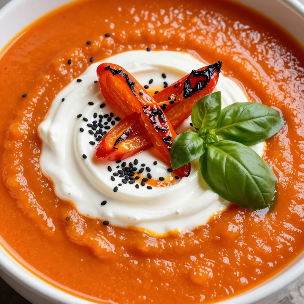 Creamy High Protein Roasted Red Pepper Soup That Is Bright