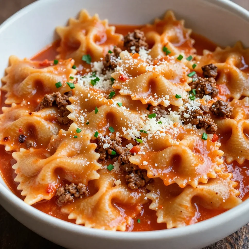 Easy One Pot Creamy Beef and Bowtie Pasta