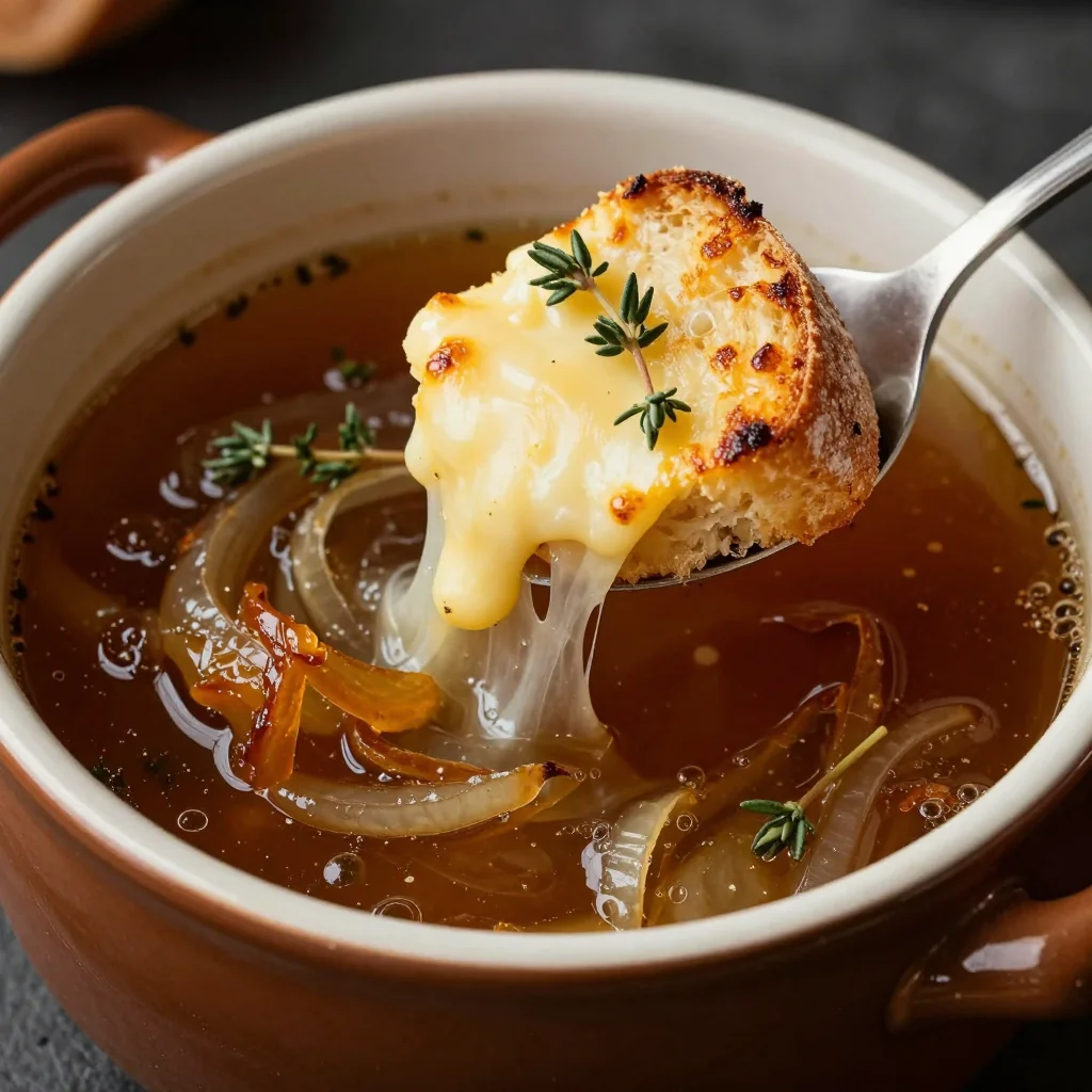 Rich French Onion Soup With Gruyere Croutons