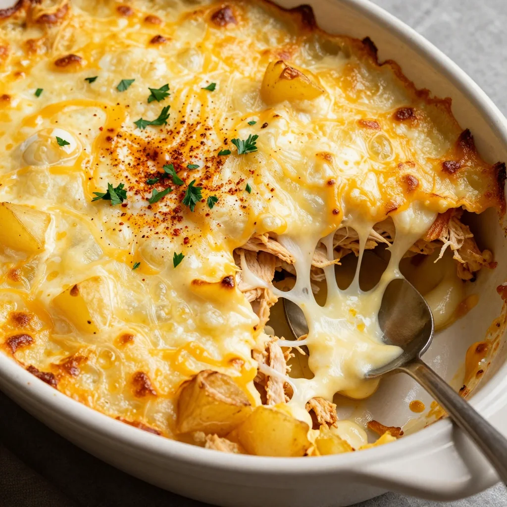NFL Playoff Cheesy Chicken and Potato Bake