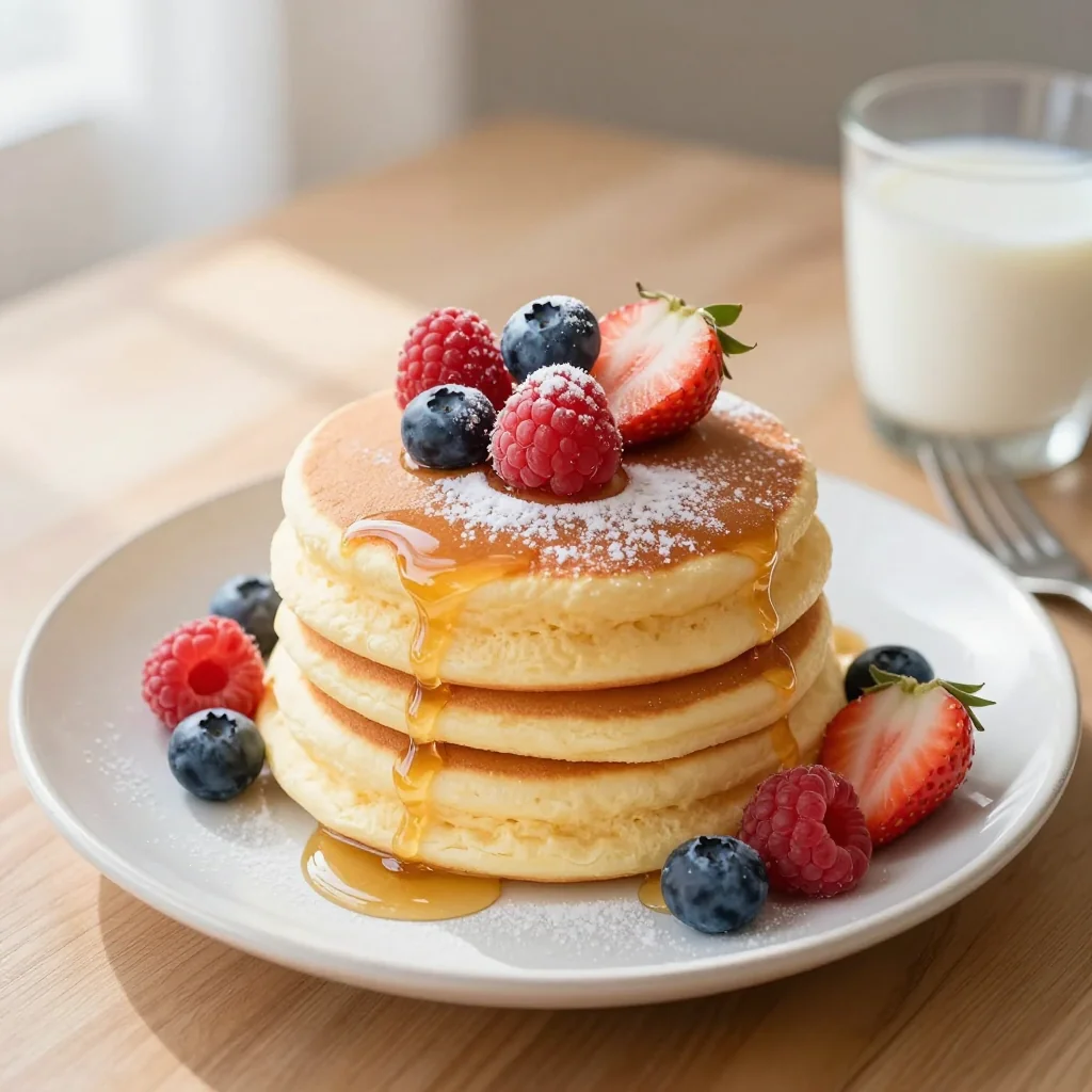Fluffy Japanese Souffle Pancakes with Fresh Berries