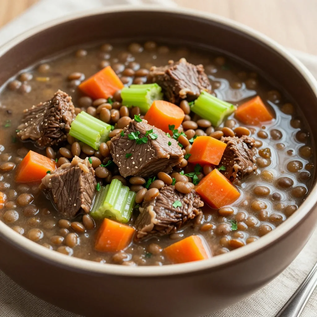 Budget Friendly Beef and Lentil Stew with Carrots and Celery for a Hearty Meal