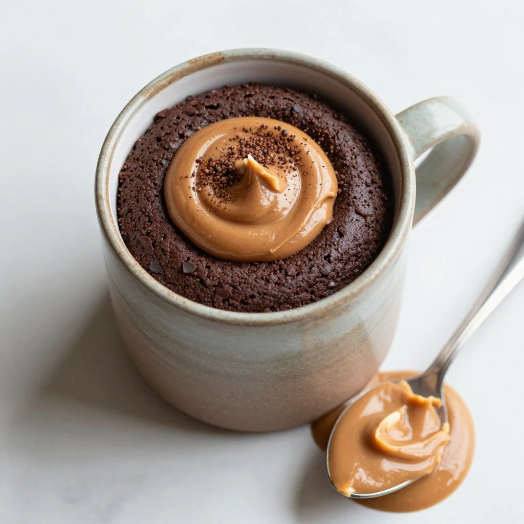 Clean Eating Chocolate Protein Mug Cake with Peanut Butter Swirl