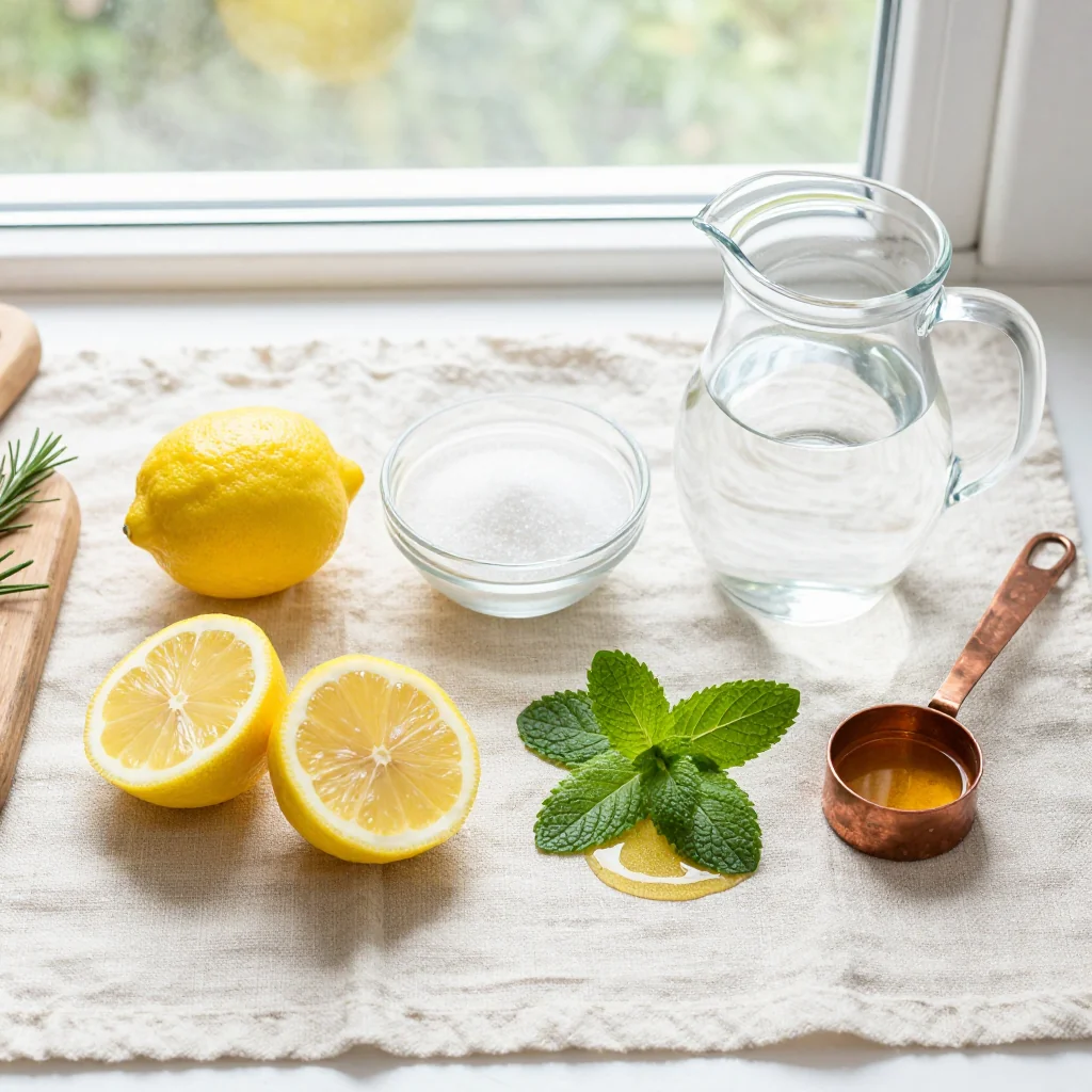 All ingredients for Lemon Sorbet Homemade neatly arranged on a wooden board