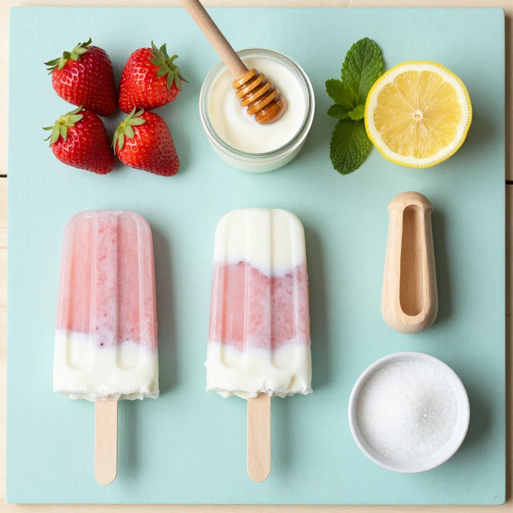 All ingredients for Strawberry Yogurt Popsicles