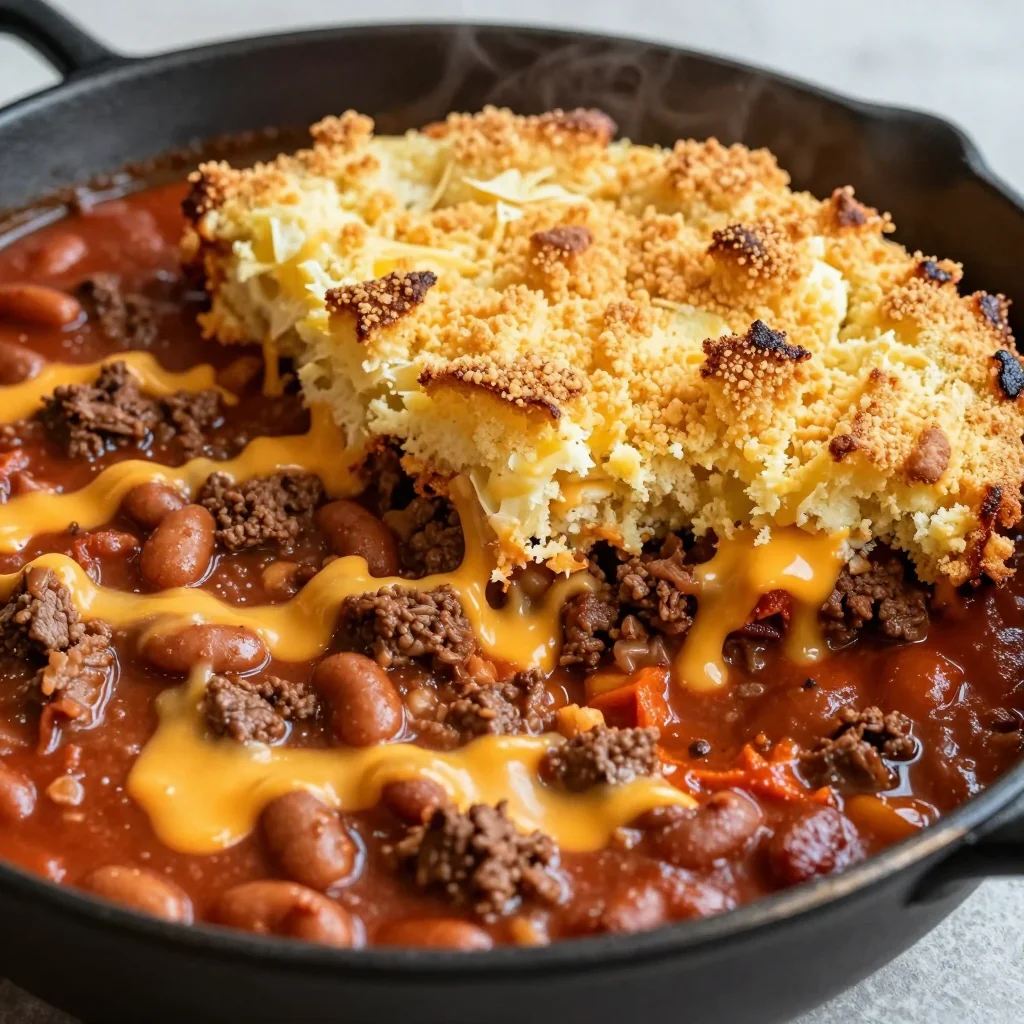 NFL Playoff Chili and Cornbread Casserole That is a One Dish Wonder
