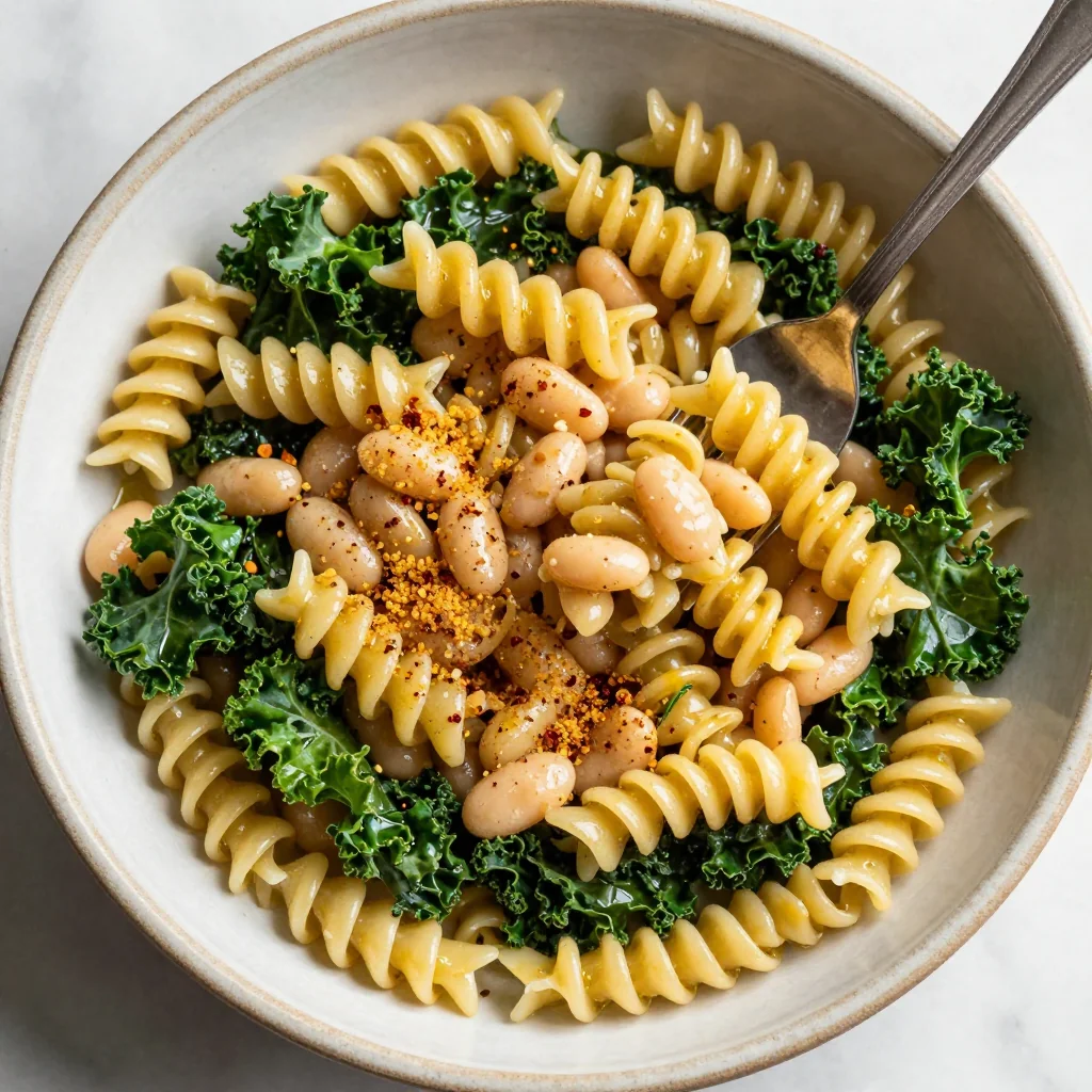 Pantry Clean Out Pasta with White Beans and Kale
