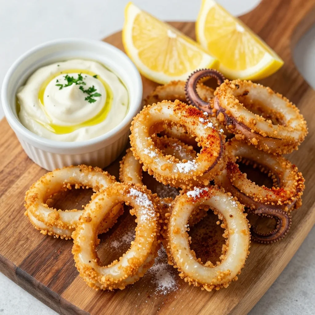 Crispy Fried Calamari with a Garlic Aioli Dipping Sauce
