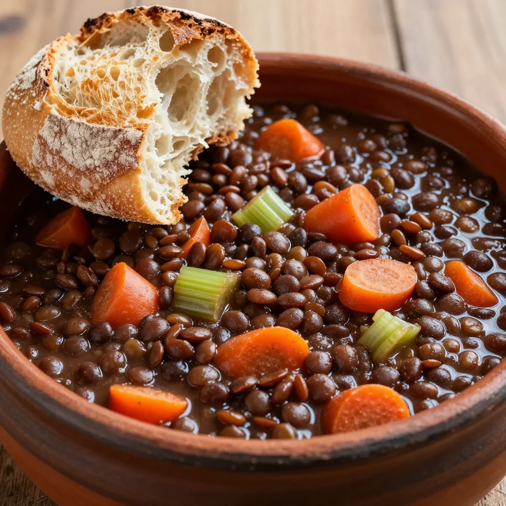 Pantry Cleared Out Lentil Stew That Is Thick And Hearty And Perfect With Crusty Bread