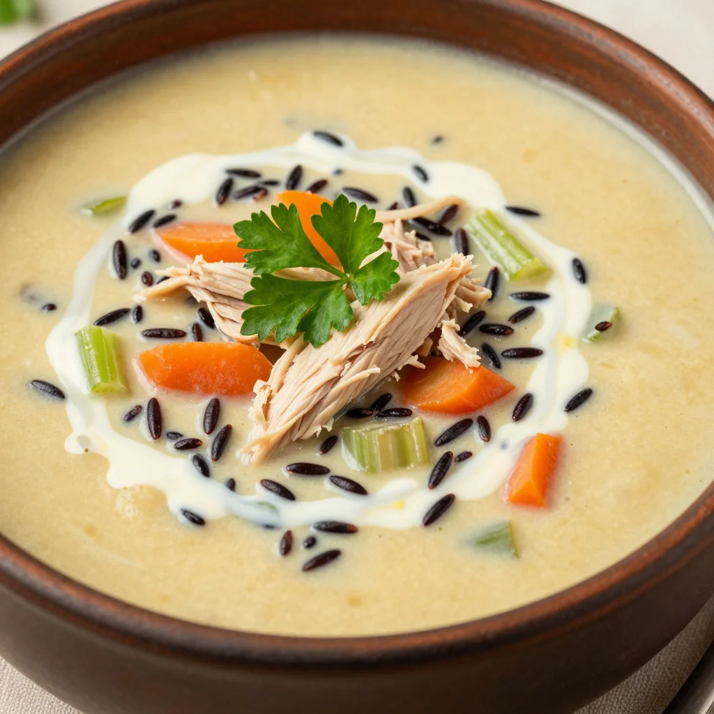 Budget Friendly Creamy Chicken and Wild Rice Soup That is a One Dish Meal