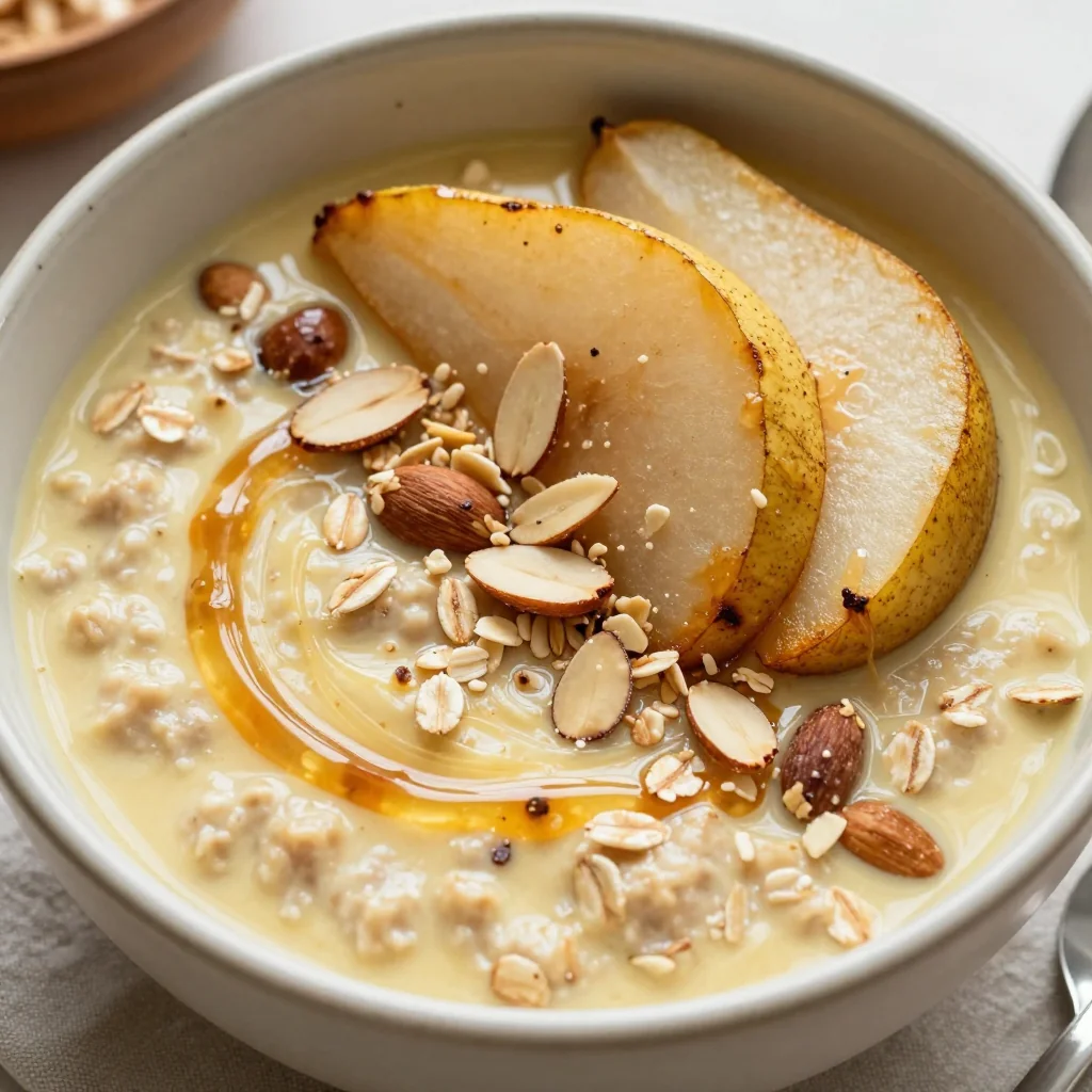 Healthy Warm Oatmeal with Pears and Almonds