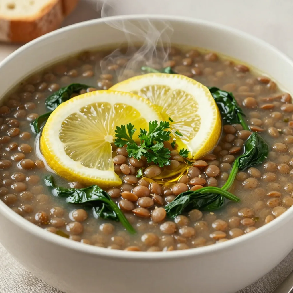 Pantry Clean-Out Lentil Soup with Spinach and Lemon