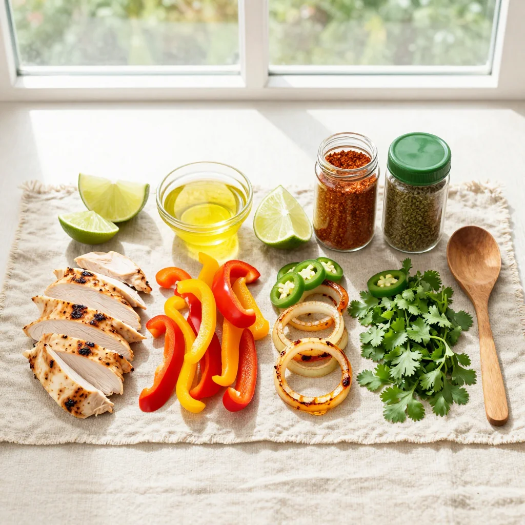 All ingredients laid out for Sheet Pan Chicken Fajitas with Lime
